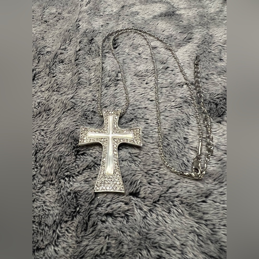 Camrose and Kross Jackie Kennedy JBK Mother of Pearl Cross Pendant Necklace